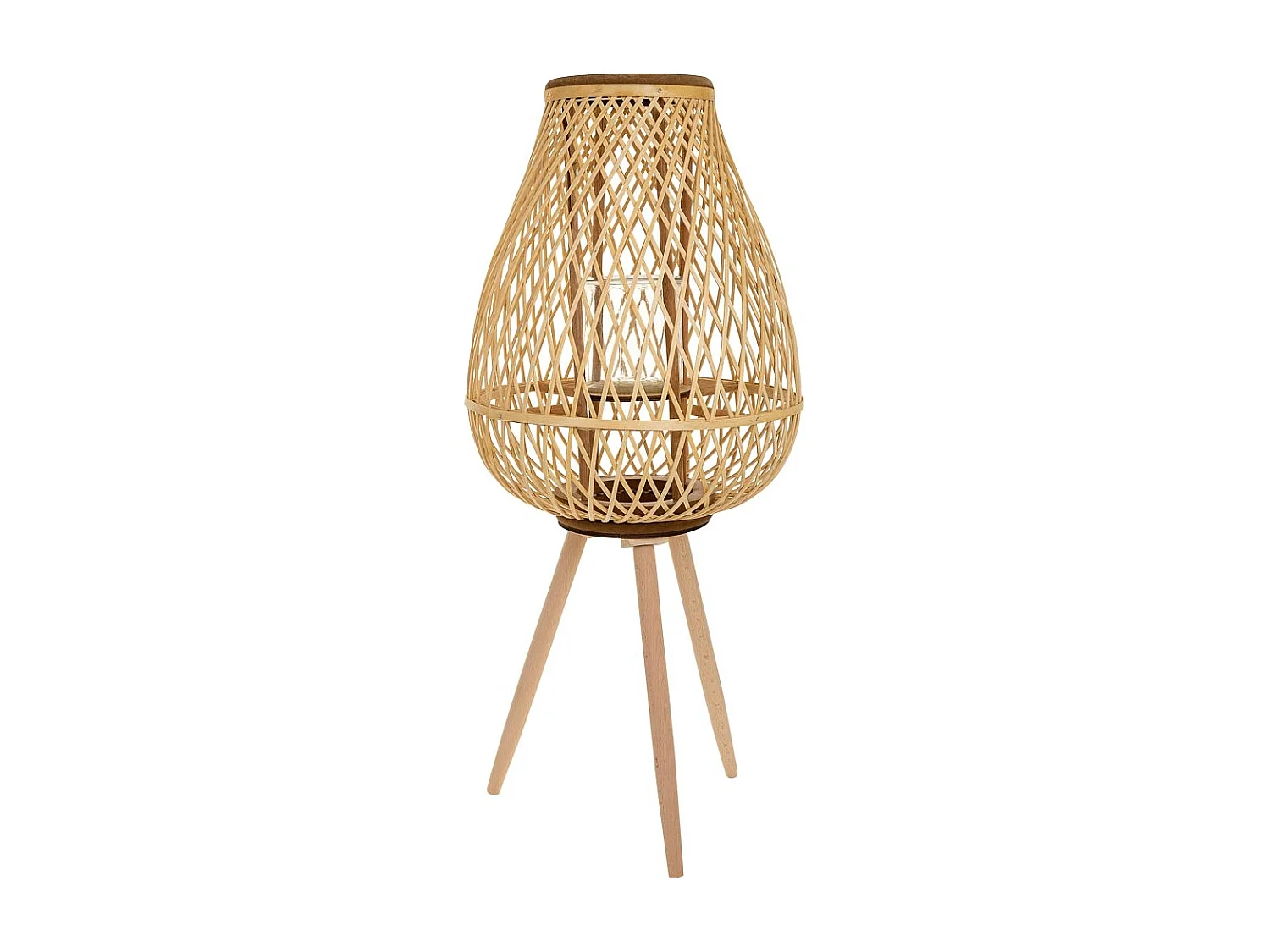 Lanterne photophore en bambou marron d37x48/82h