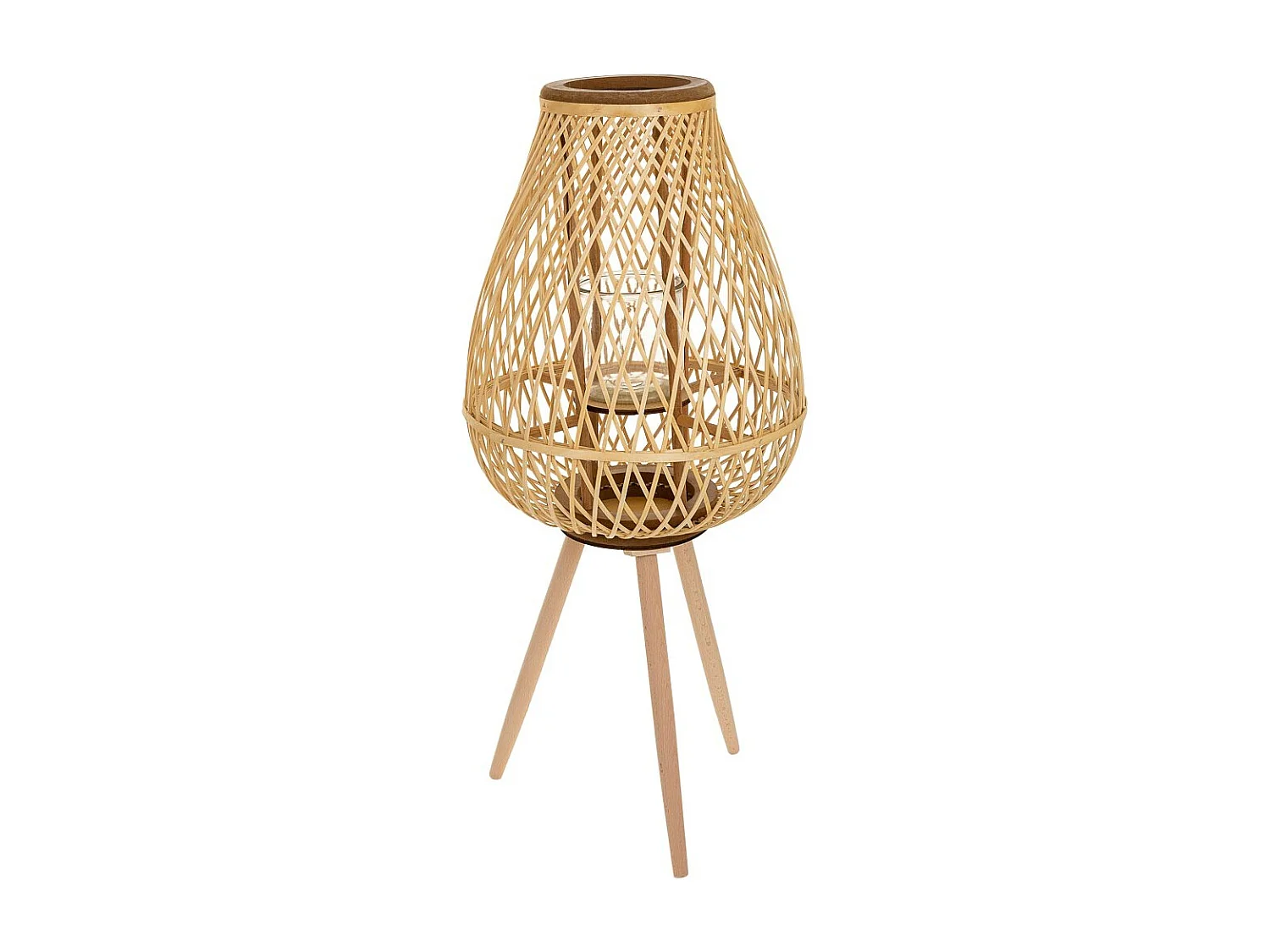 Lanterne photophore en bambou marron d37x48/82h