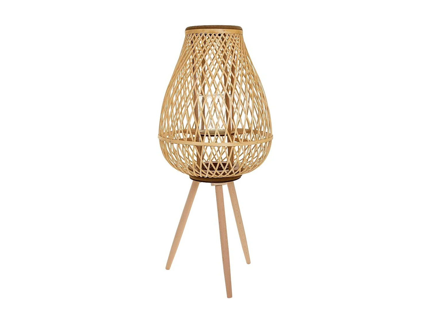 Lanterne photophore en bambou marron d37x48/82h