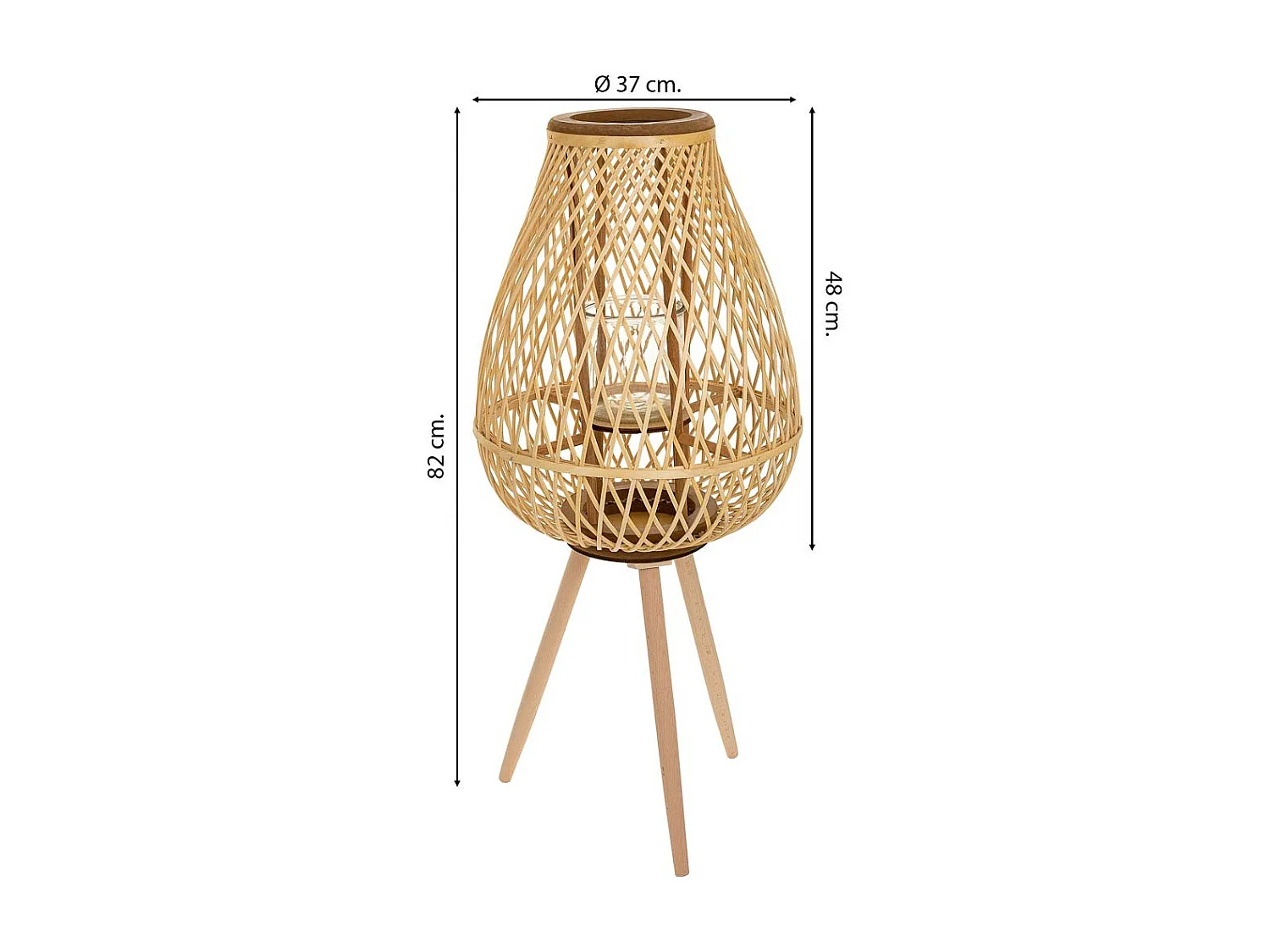 Lanterne photophore en bambou marron d37x48/82h