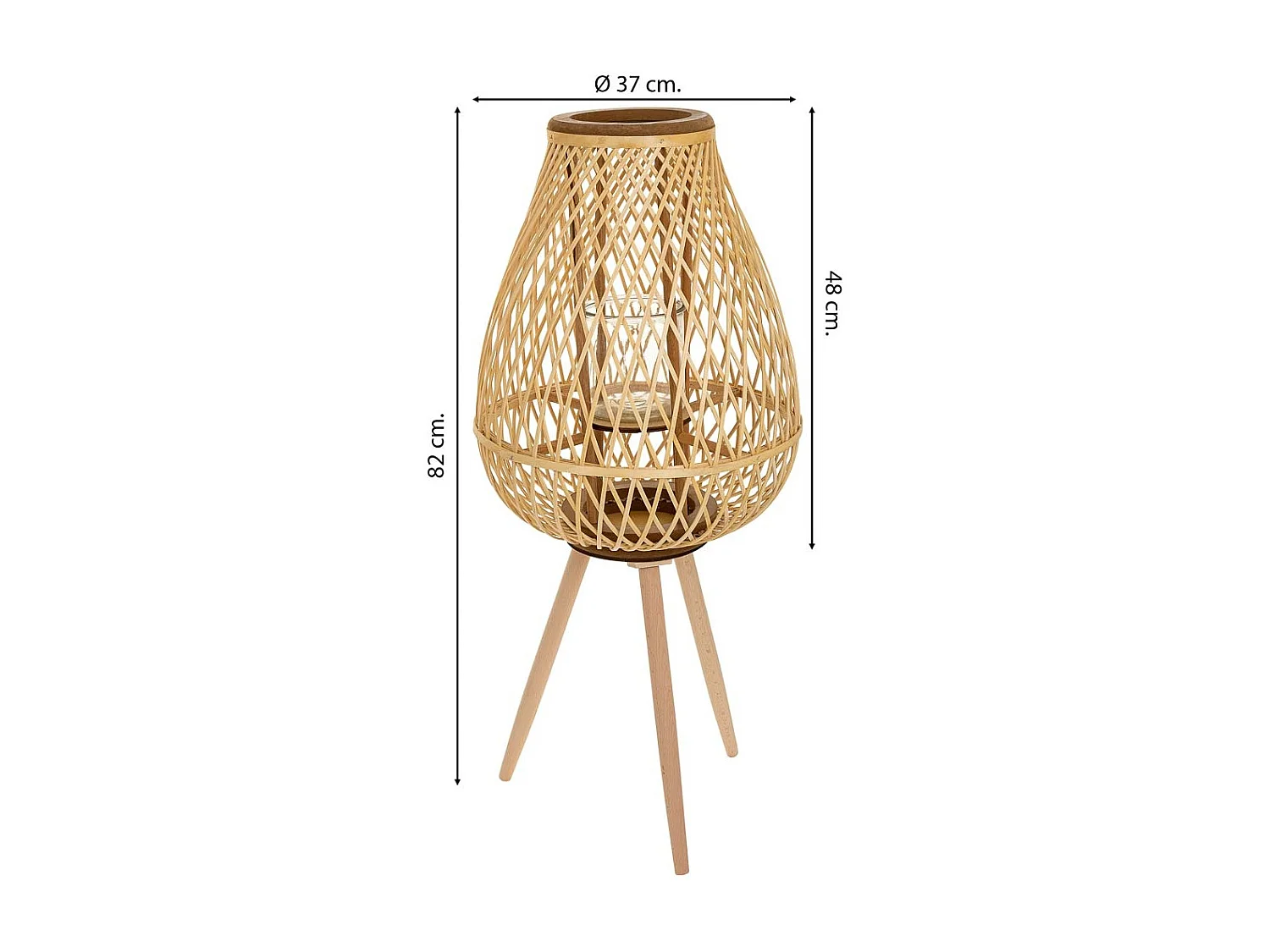 Lanterna portacandele in bambù marrone d37x48/82h