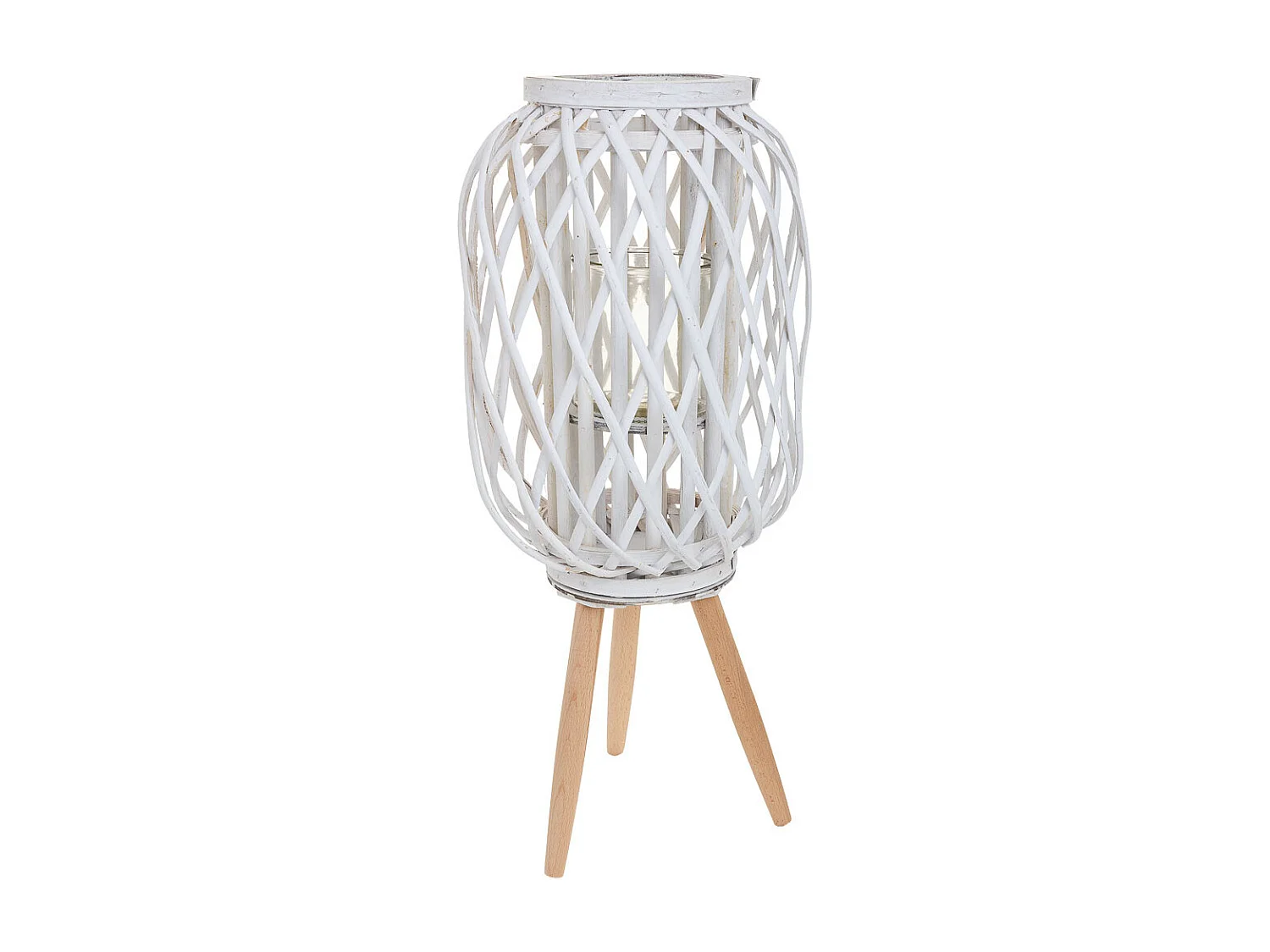 Weiße Kerzenlaterne ausKorbgeflecht, D37x40/63h cm