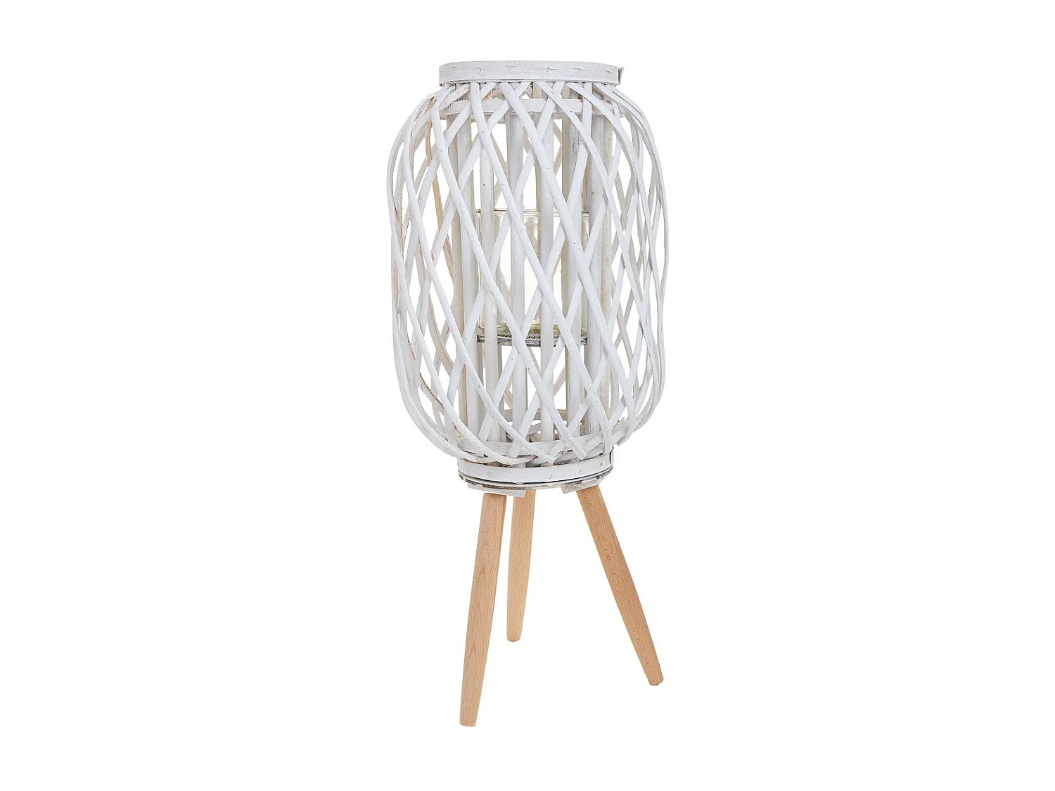 Weiße Kerzenlaterne ausKorbgeflecht, D37x40/63h cm