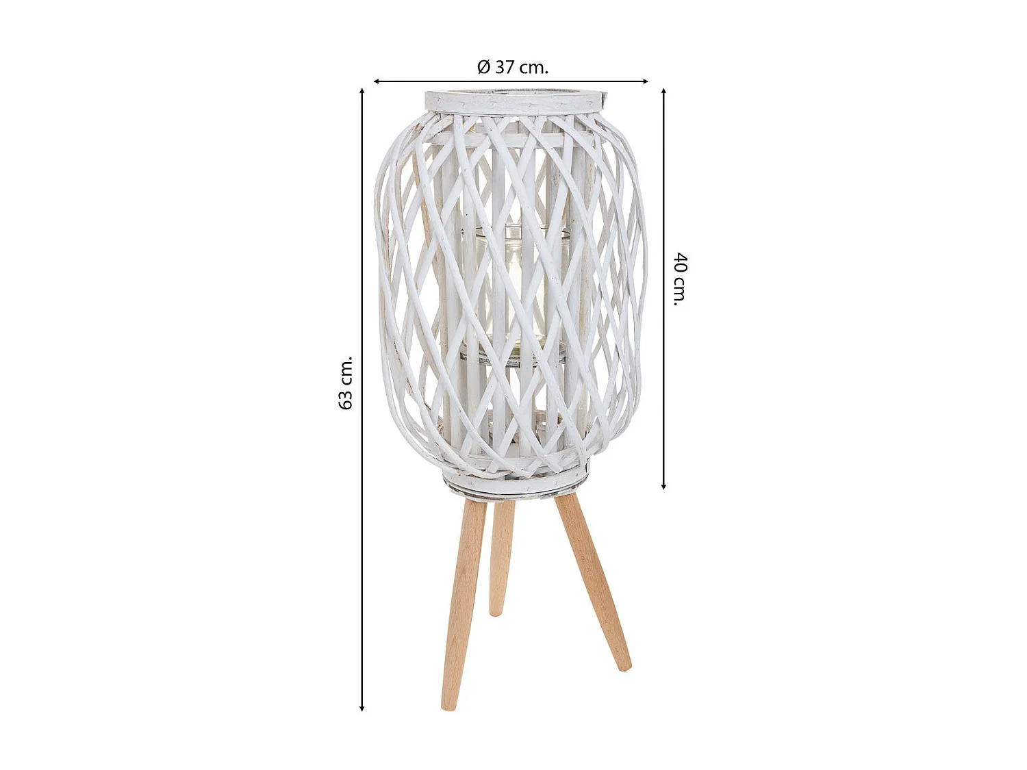 Weiße Kerzenlaterne ausKorbgeflecht, D37x40/63h cm