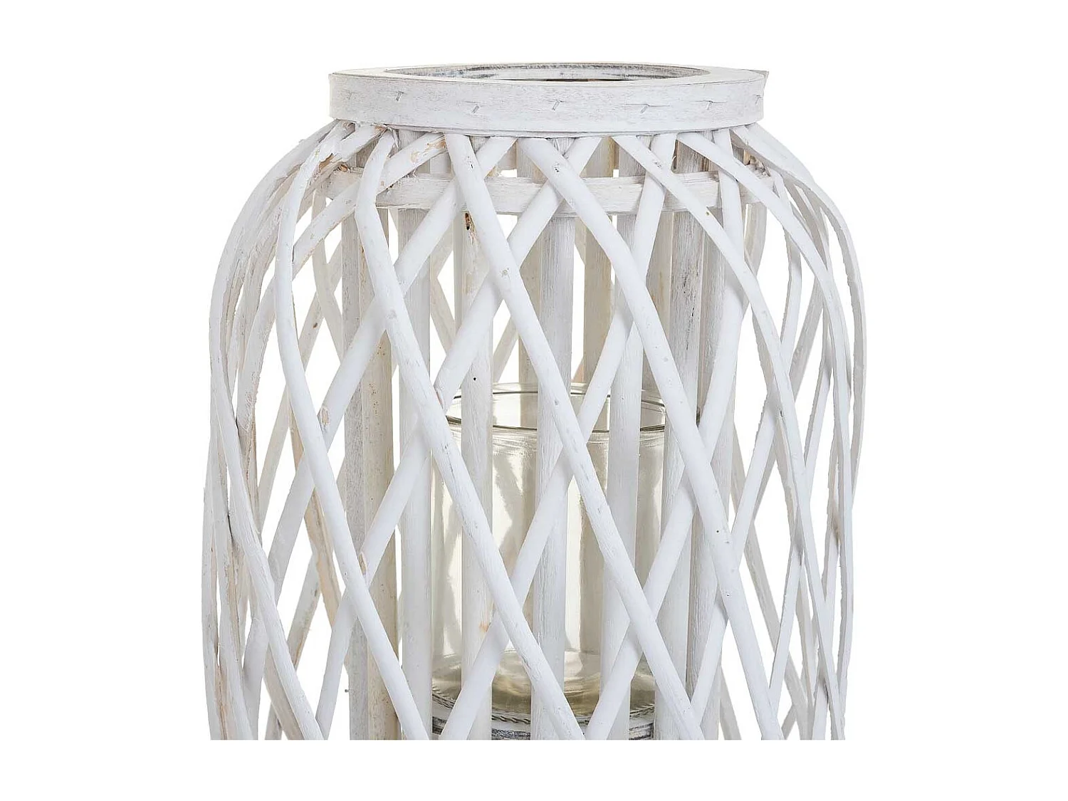 Weiße Kerzenlaterne ausKorbgeflecht, D37x40/63h cm