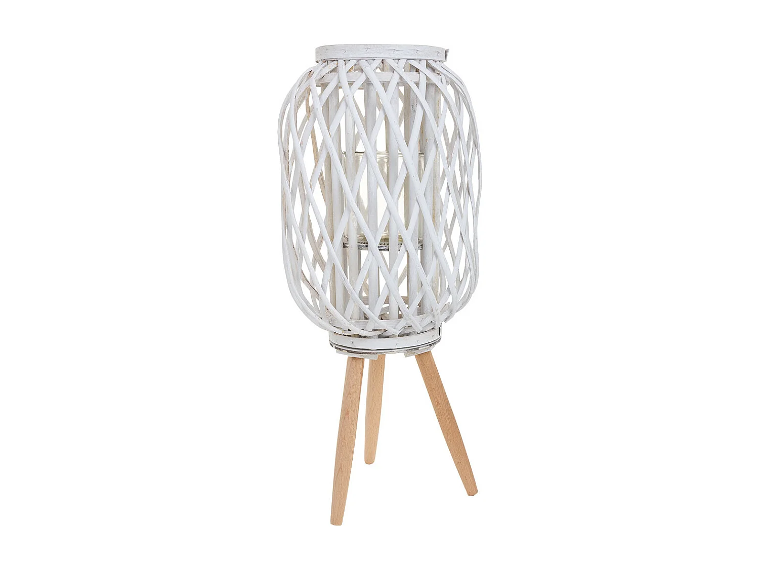 Weiße Kerzenlaterne ausKorbgeflecht, D37x40/63h cm