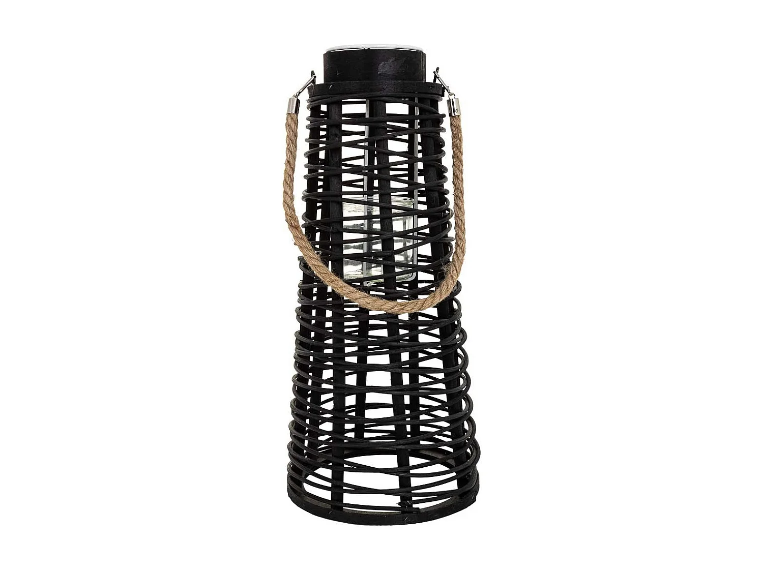 Schwarze Kerzenlaterne aus Rattan, D20x44h cm