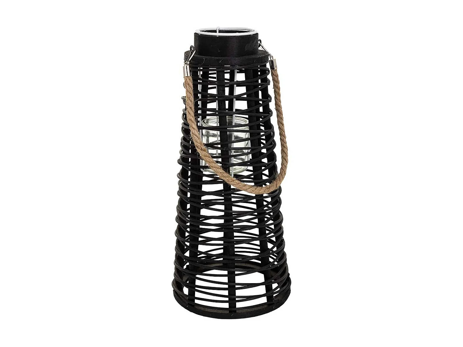 Schwarze Kerzenlaterne aus Rattan, D20x44h cm