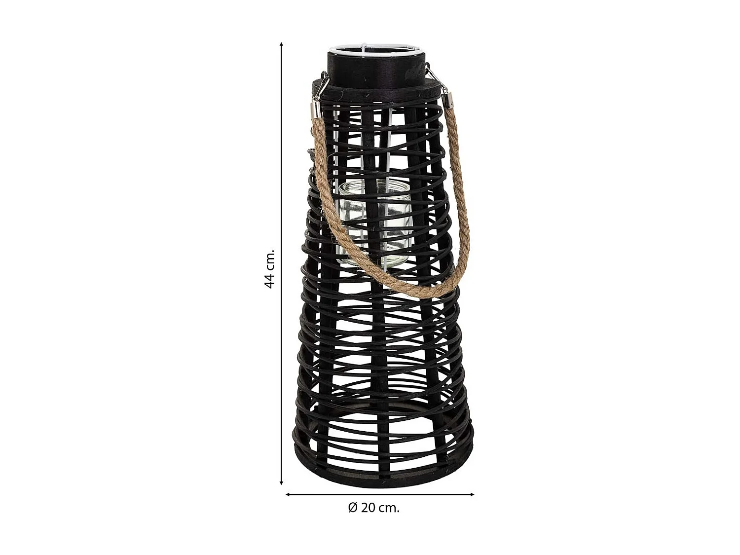 Lanterna portacandela in rattan nero d20x44h