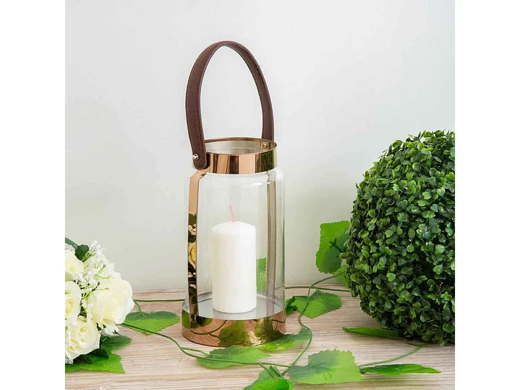 Farol de acero inoxidable y cristal cobrizo 12,5x12,5x23