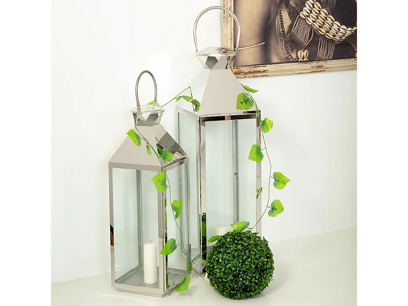 Farol de acero inoxidable y cristal plateado 24x23x72