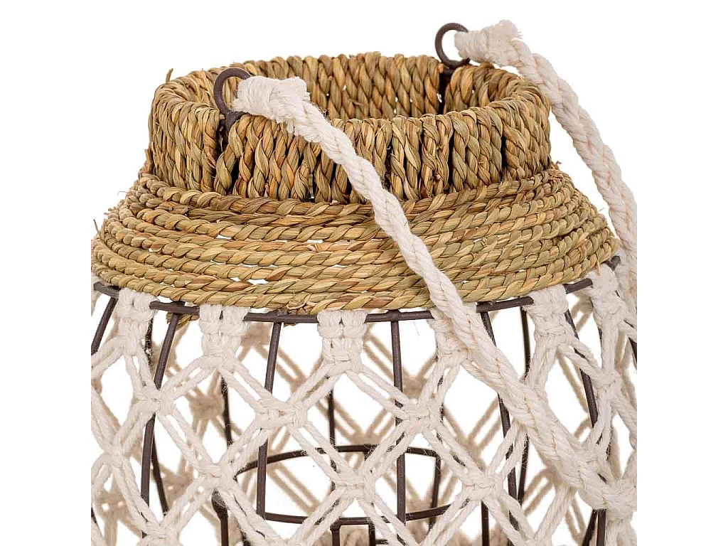 Laterne aus geflochtener Baumwolle und naturbraunem Stoff, 15 x 24 x 28 cm