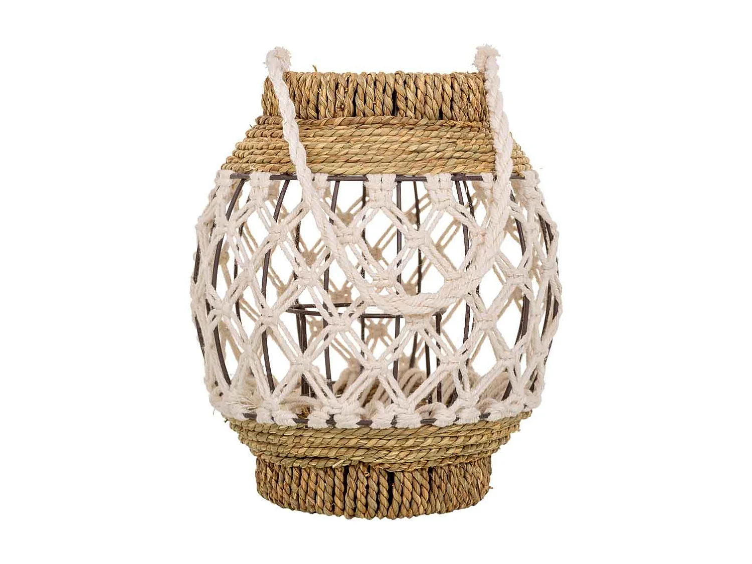 Lanterne en coton tressé et fibre naturelle marron 15x24x28h