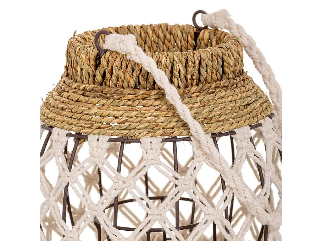 Lanterna in cotone intrecciato e fbira naturale marrone 15x24x28h