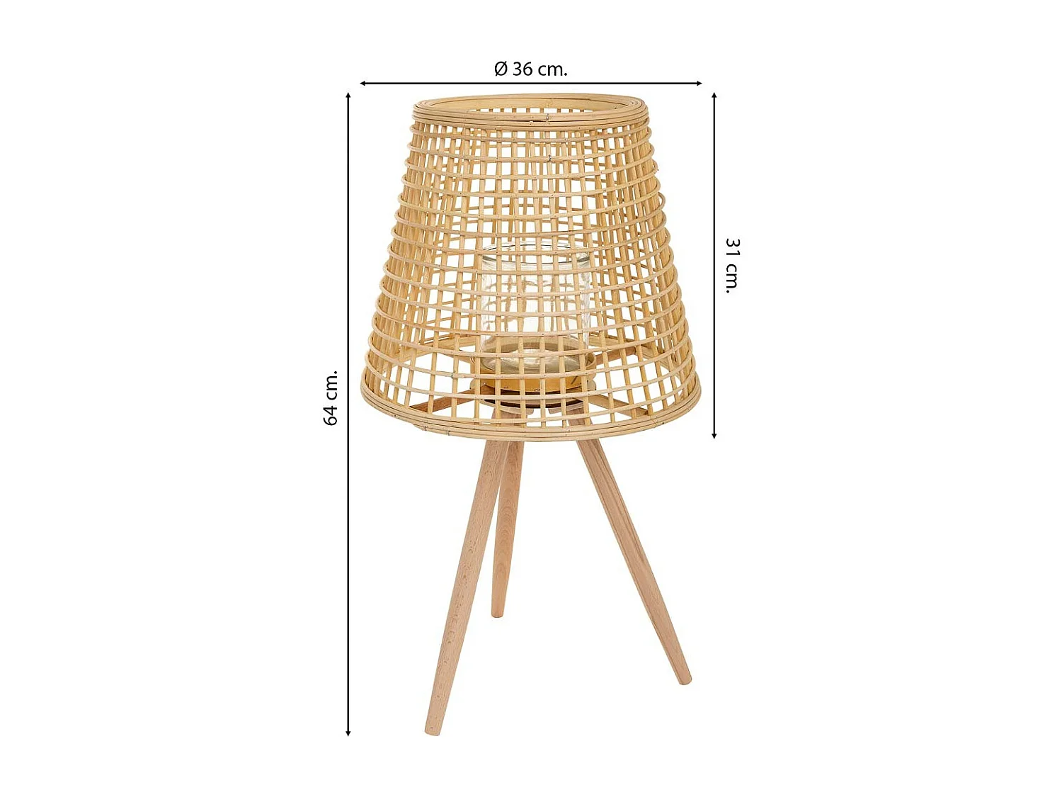 Braune Kerzenlaterne aus Bambus und Rattan, D36x31/64h cm