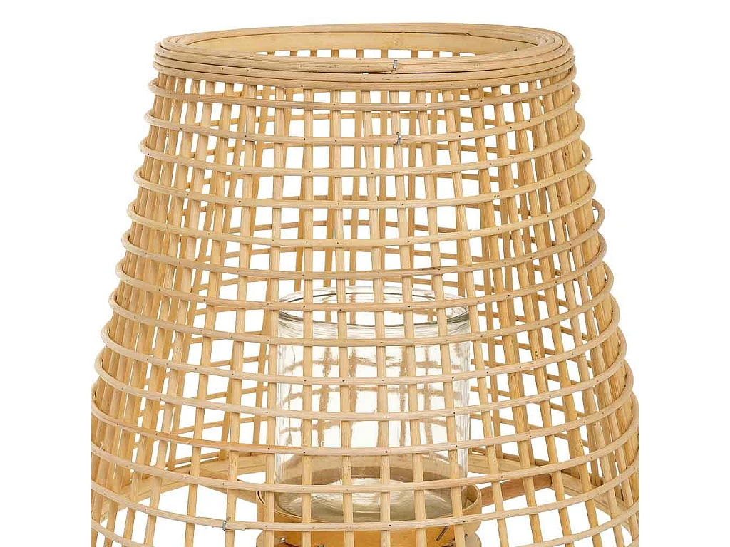 Braune Kerzenlaterne aus Bambus und Rattan, D36x31/64h cm