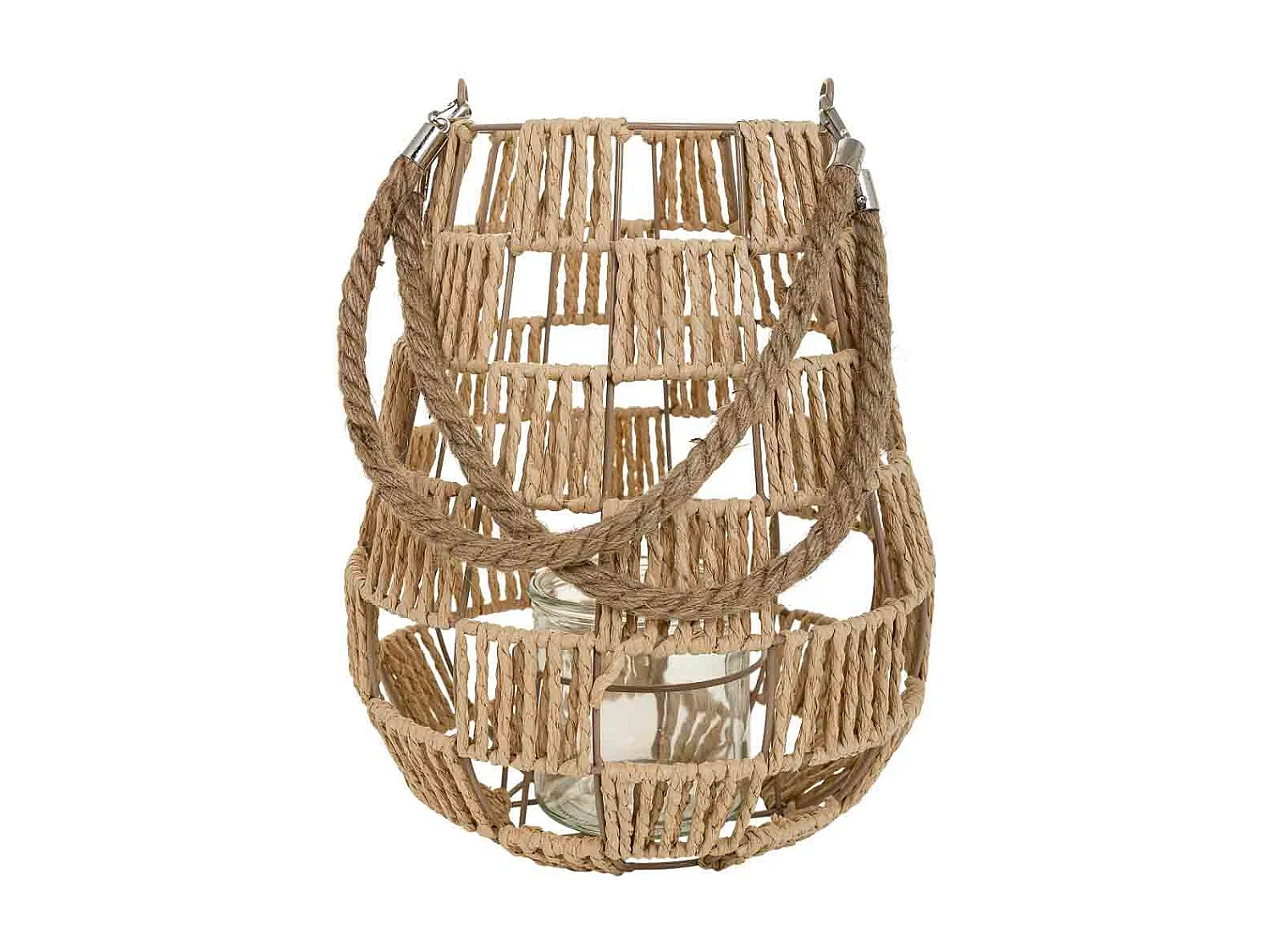 Lanterna de vela de metal e corda de papel marrom d25x30