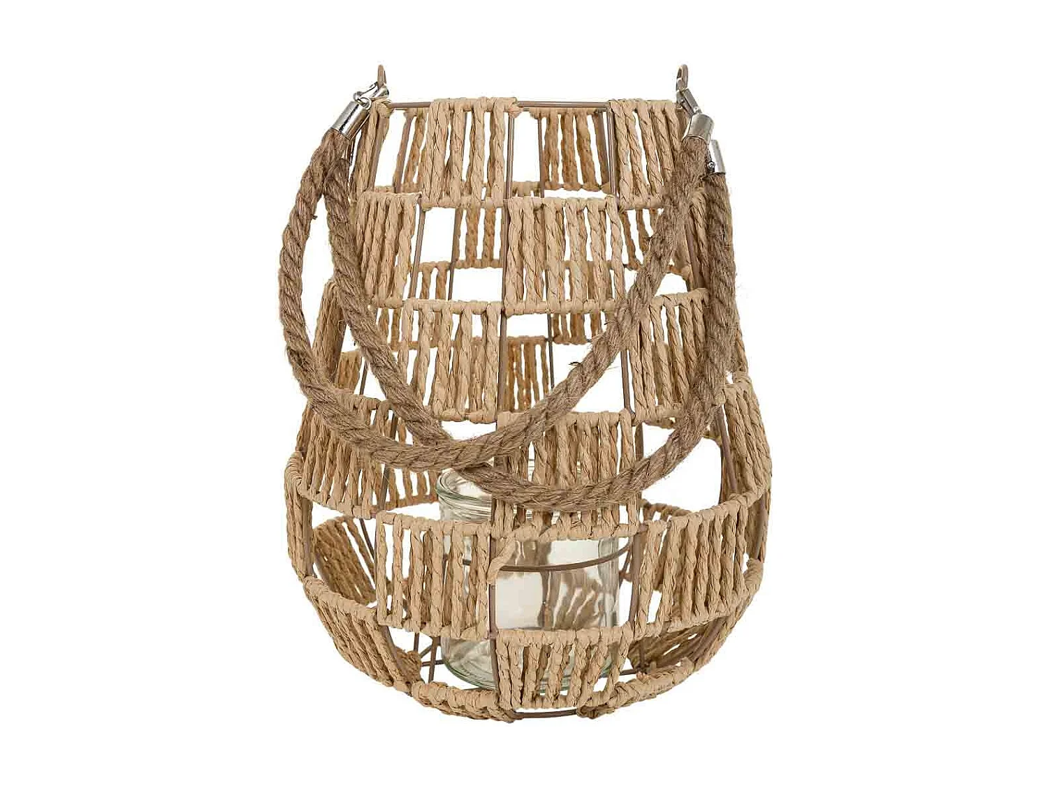 Farol portavelas de metal y cuerda de papel marrón d25x30