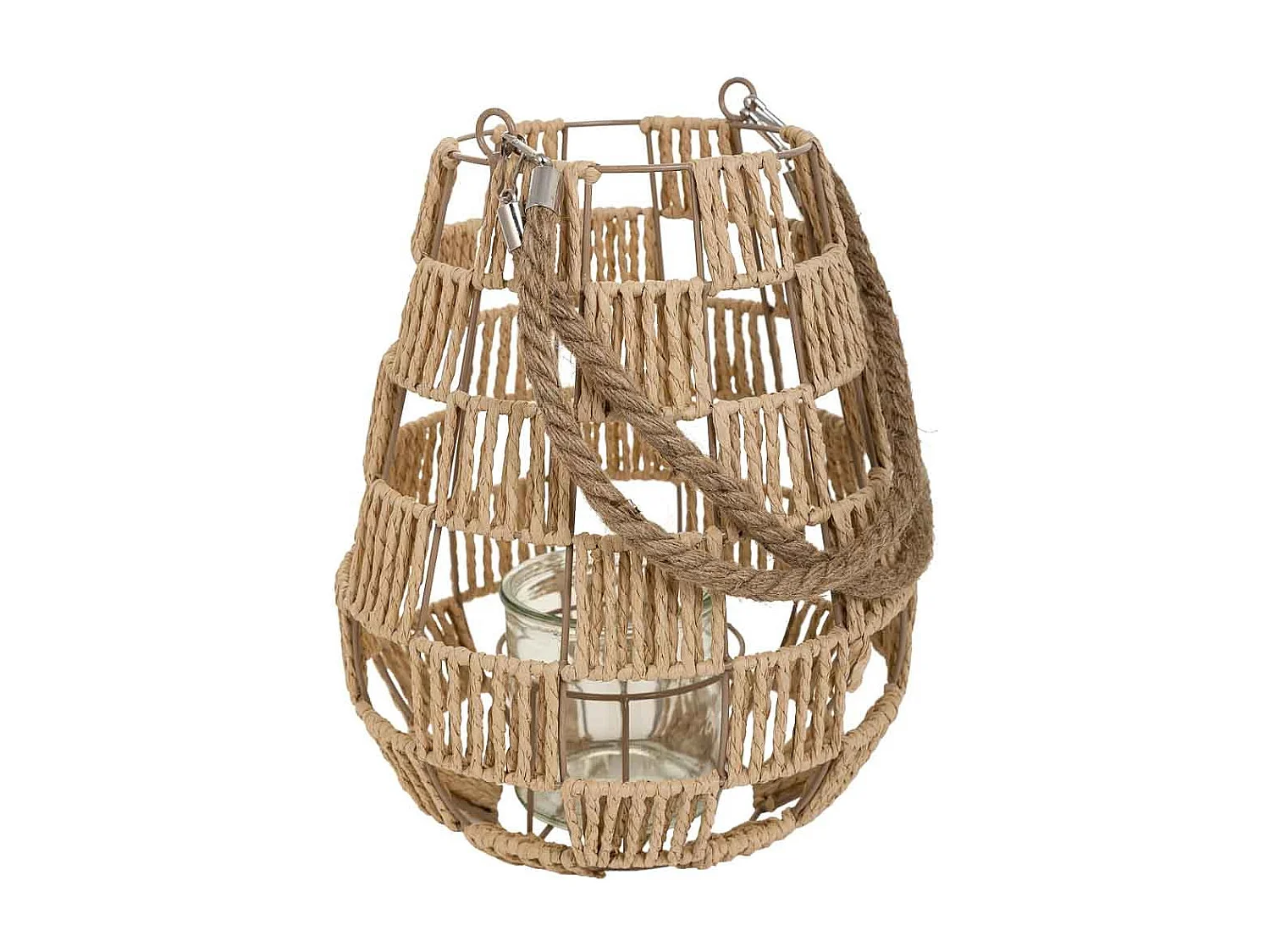 Farol portavelas de metal y cuerda de papel marrón d25x30