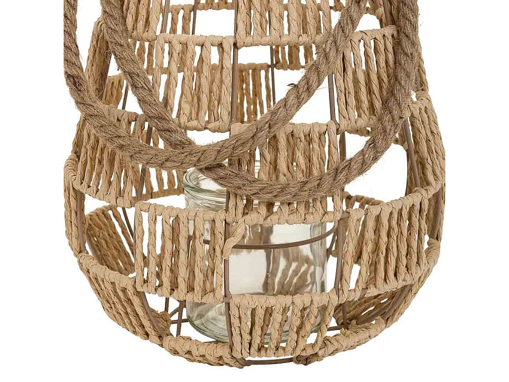 Farol portavelas de metal y cuerda de papel marrón d25x30