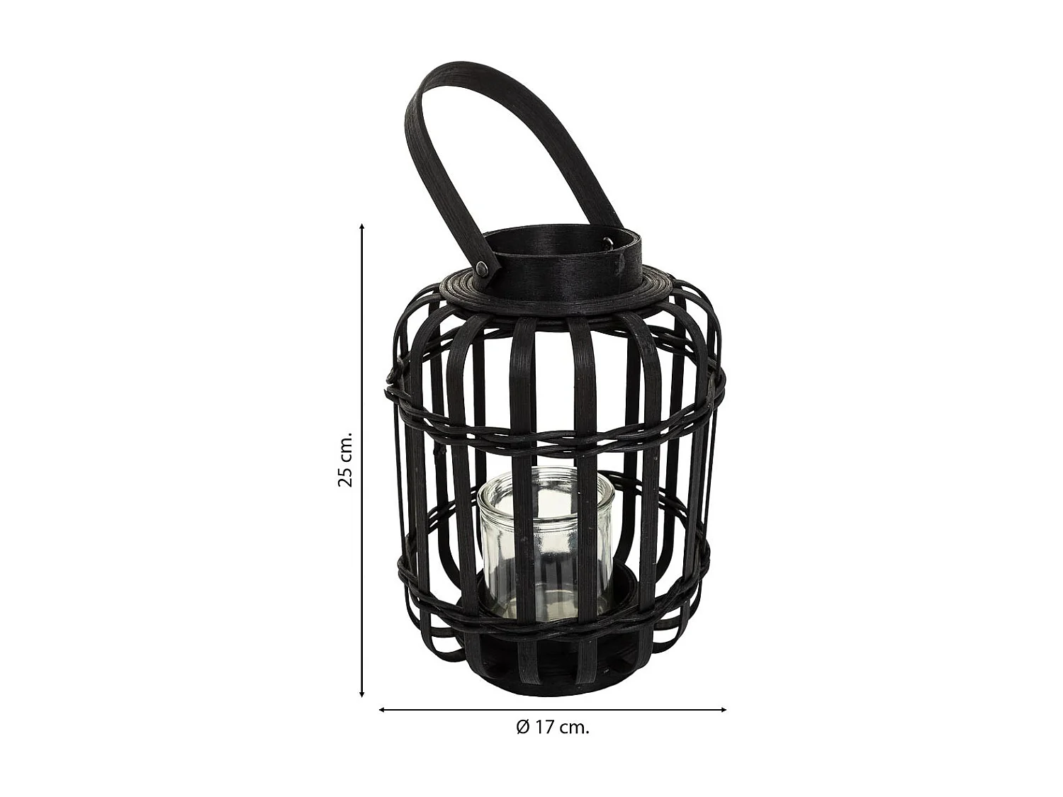 Lanterna de vela de bambu preto d17x25