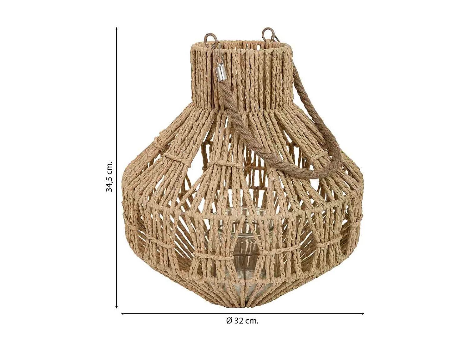 Lanterna de vela de metal e corda de papel marrom d32x34,5 cm