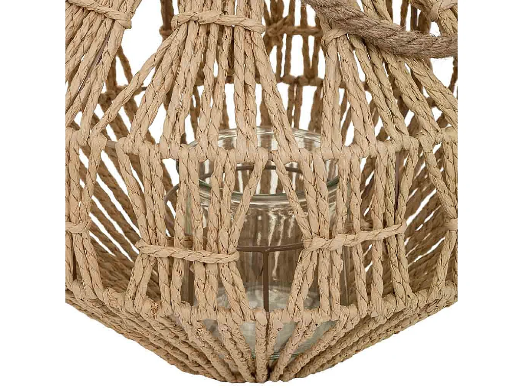 Lanterna de vela de metal e corda de papel marrom d32x34,5 cm