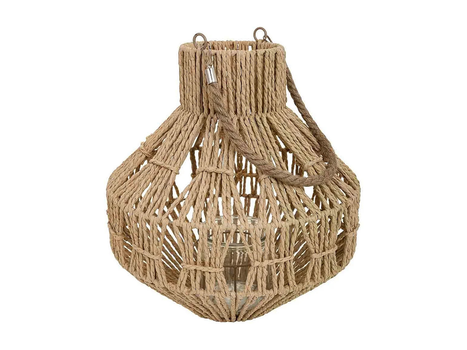 Lanterna portacandele in metallo e corda in carta marrone d32x34,5h