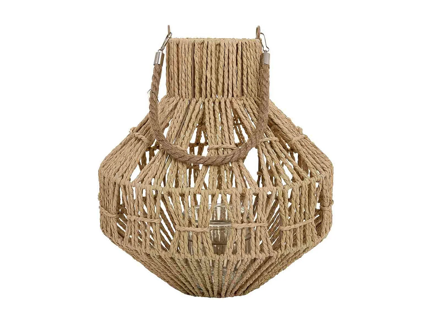 Lanterna portacandele in metallo e corda in carta marrone d32x34,5h