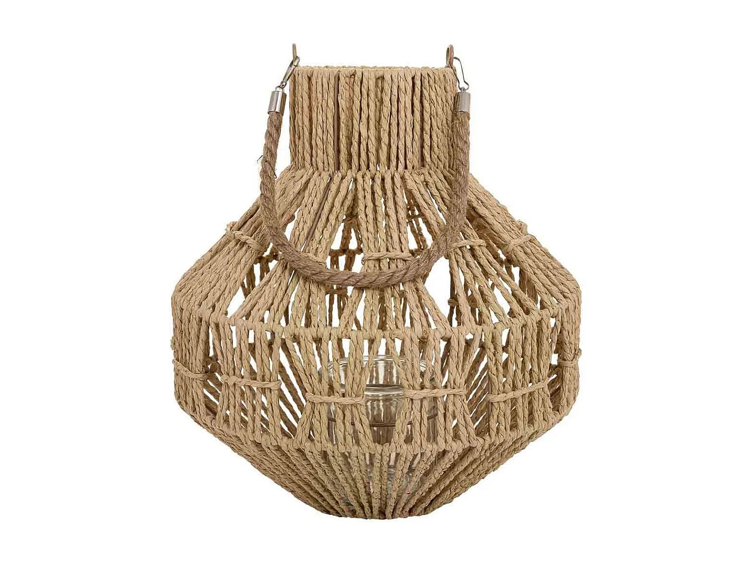 Farol portavelas de metal y cuerda de papel marrón d32x34,5