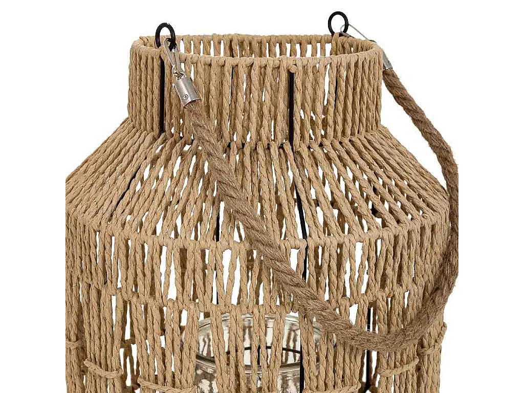 Lanterna portacandele in metallo e corda in carta marrone d28x41h