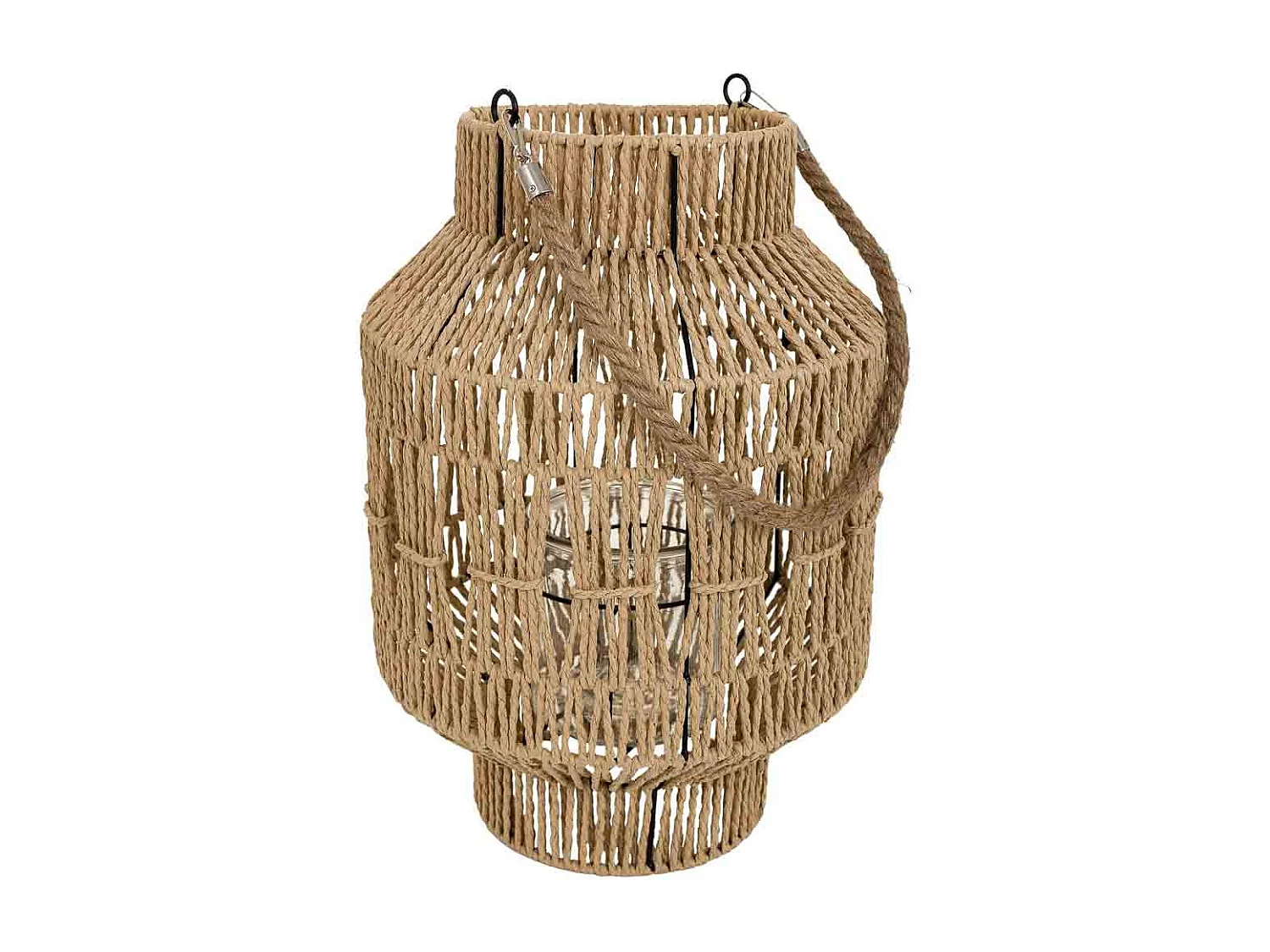 Farol portavelas de metal y cuerda de papel marrón d28x41