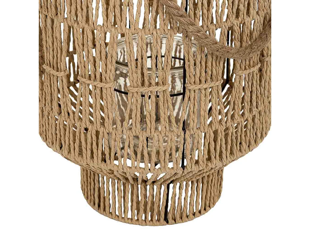 Farol portavelas de metal y cuerda de papel marrón d28x41