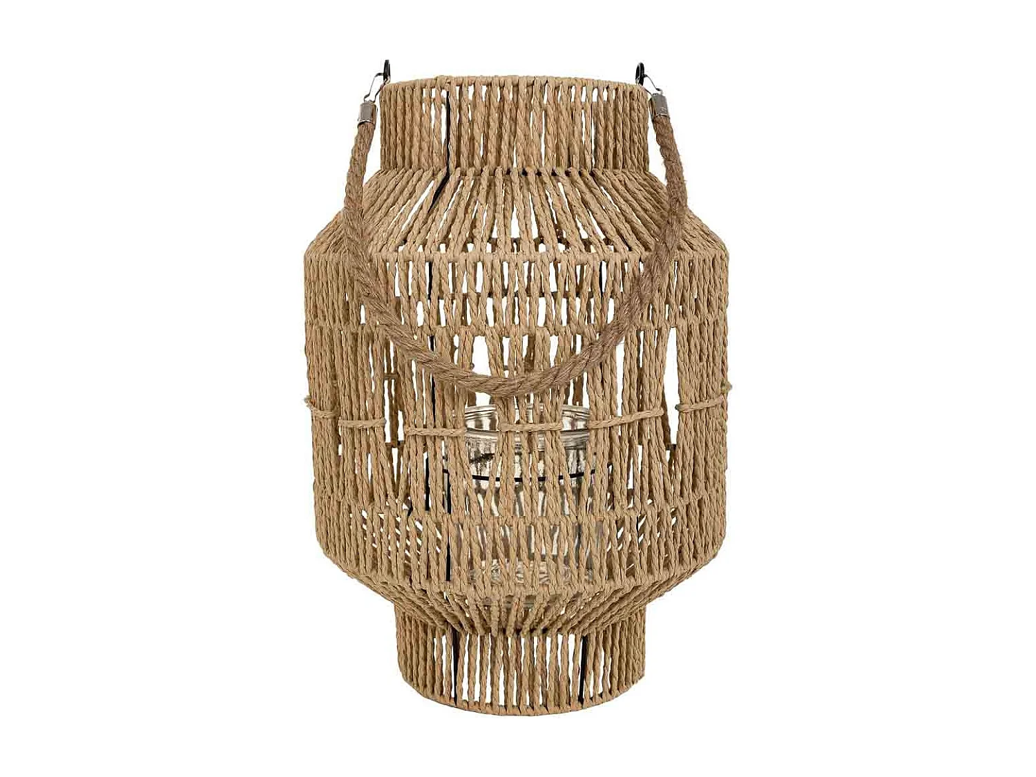 Lanterna portacandele in metallo e corda in carta marrone d28x41h