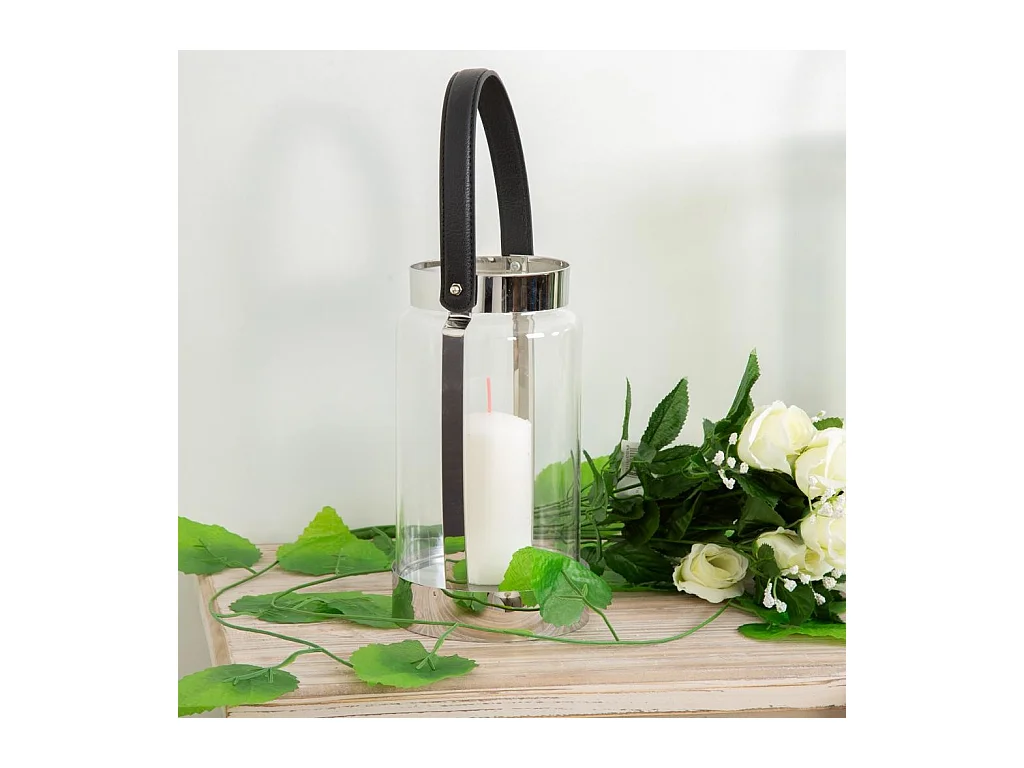 Lanterne en acier inoxydable et cristal argenté 12,5x12,5x23h