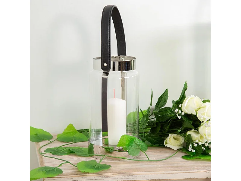 Farol de acero inoxidable y cristal plateado 12,5x12,5x23