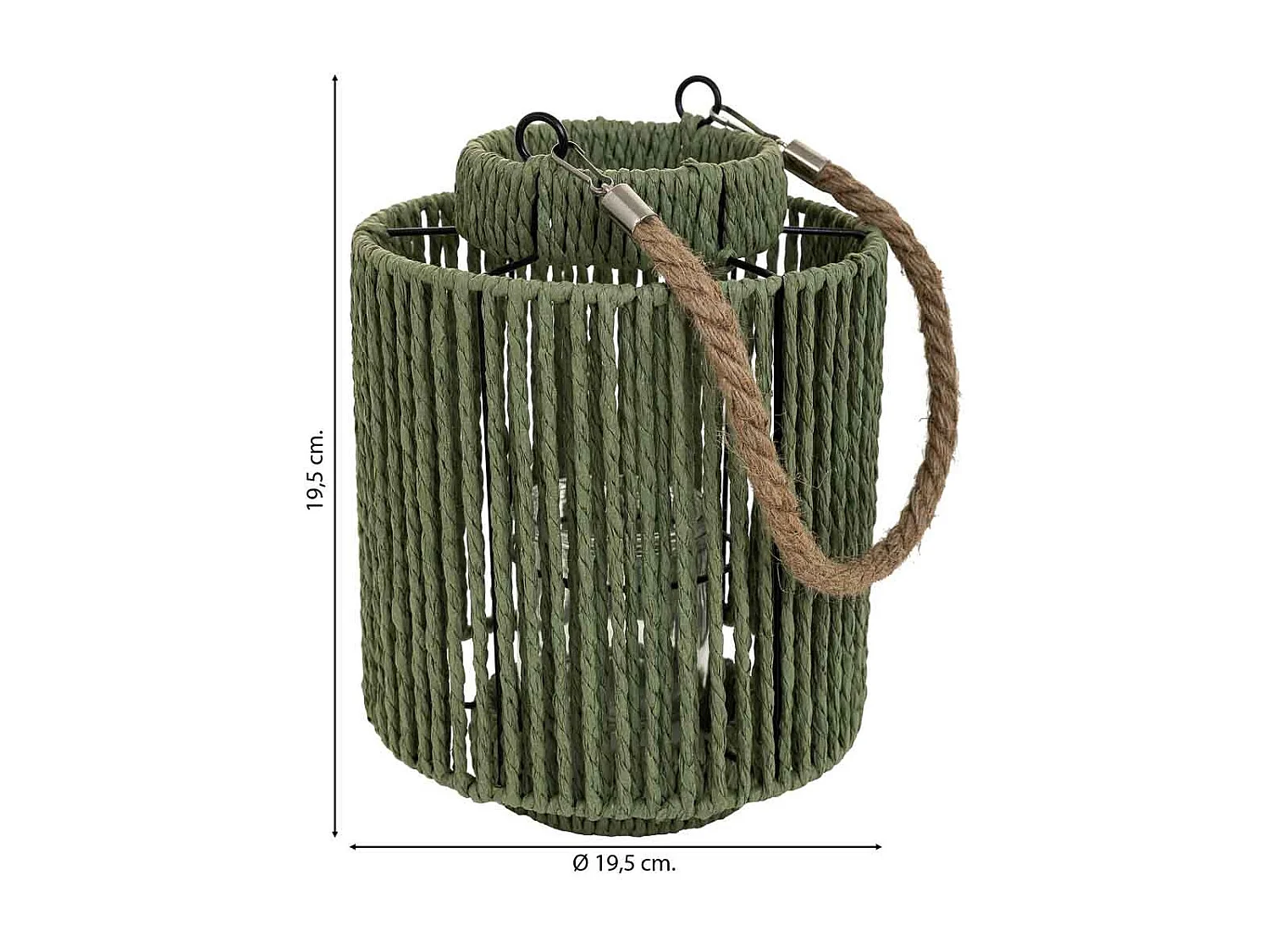 Lanterna de vela de metal e corda de papel verde d19,5x19,5