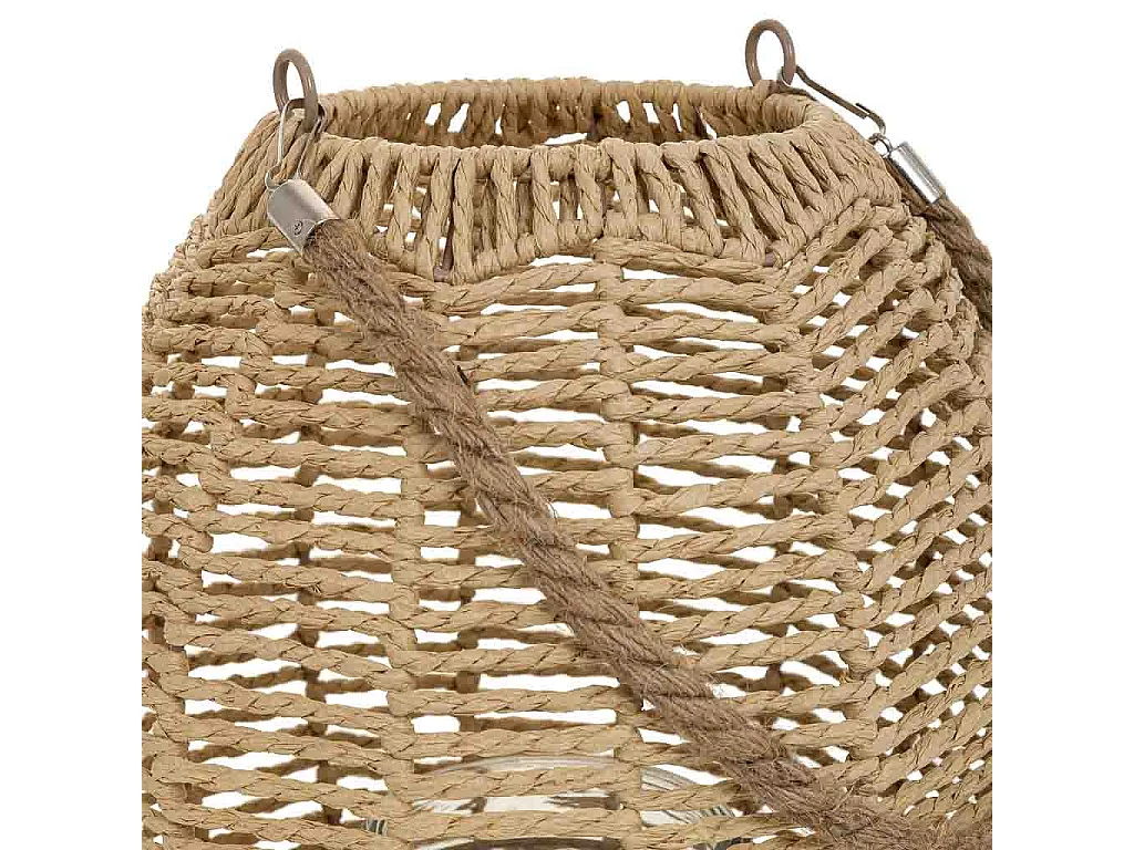 Lanterna de vela de metal e corda de papel marrom d26x28