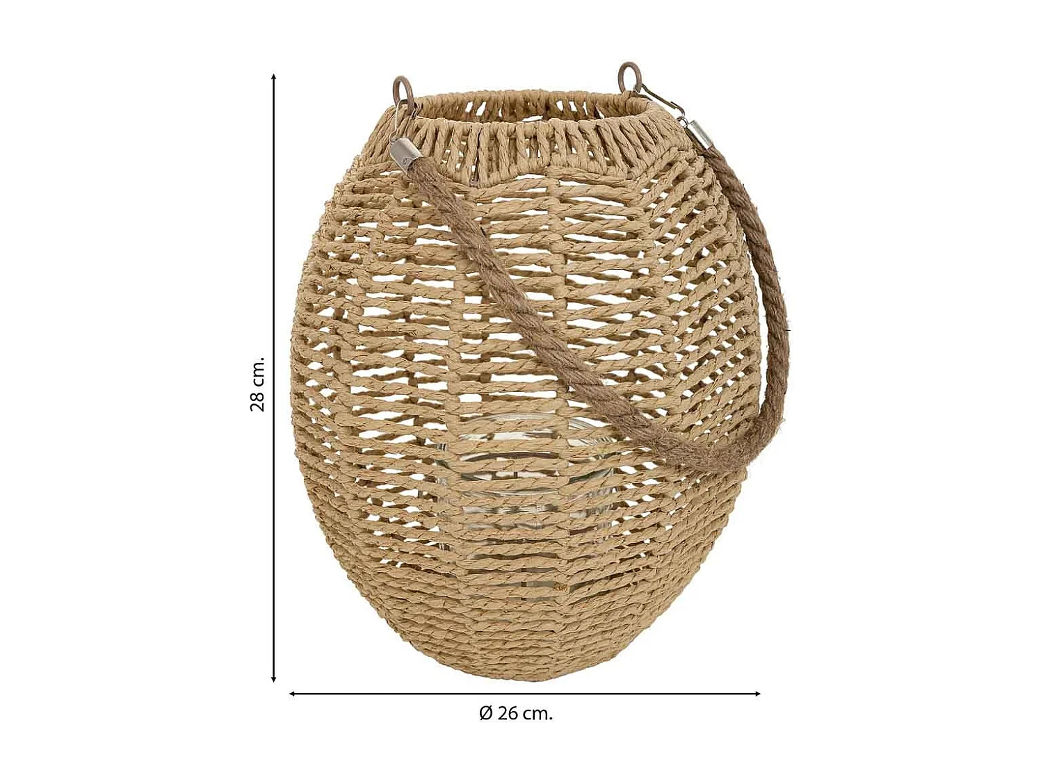 Lanterna portacandele in metallo e corda in carta marrone d26x28h