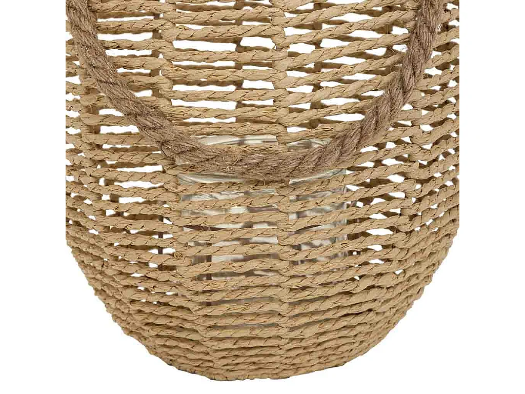 Lanterna portacandele in metallo e corda in carta marrone d26x28h