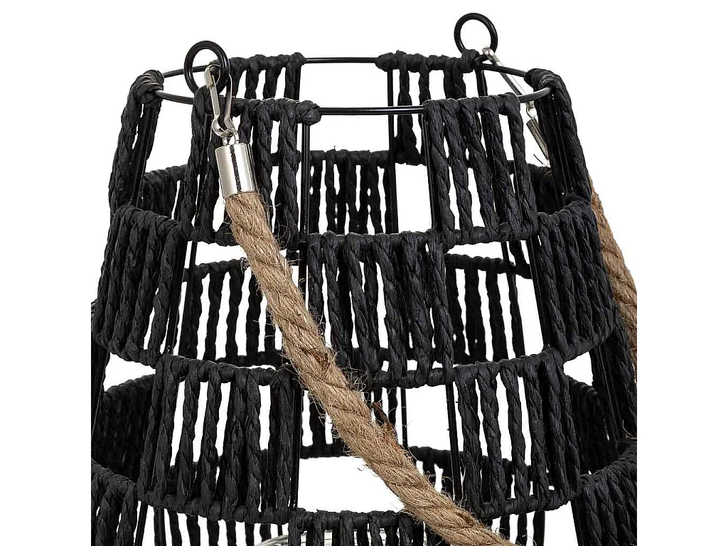 Lanterna de vela de metal e corda de papel preta d25x30