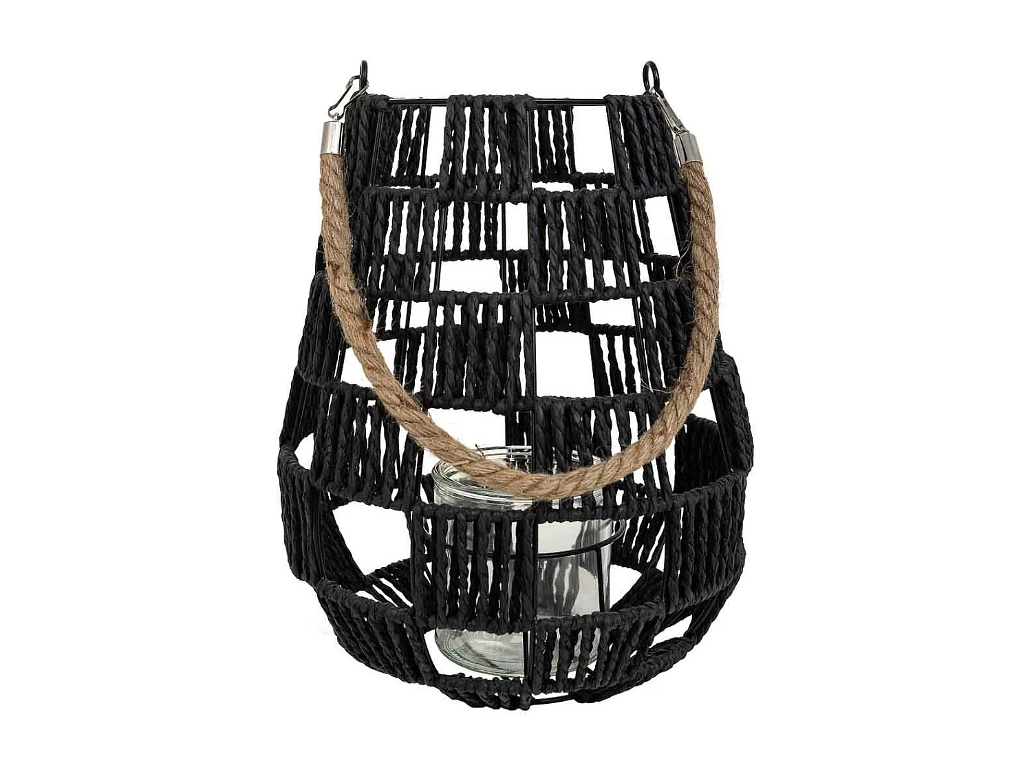 Lanterna de vela de metal e corda de papel preta d25x30