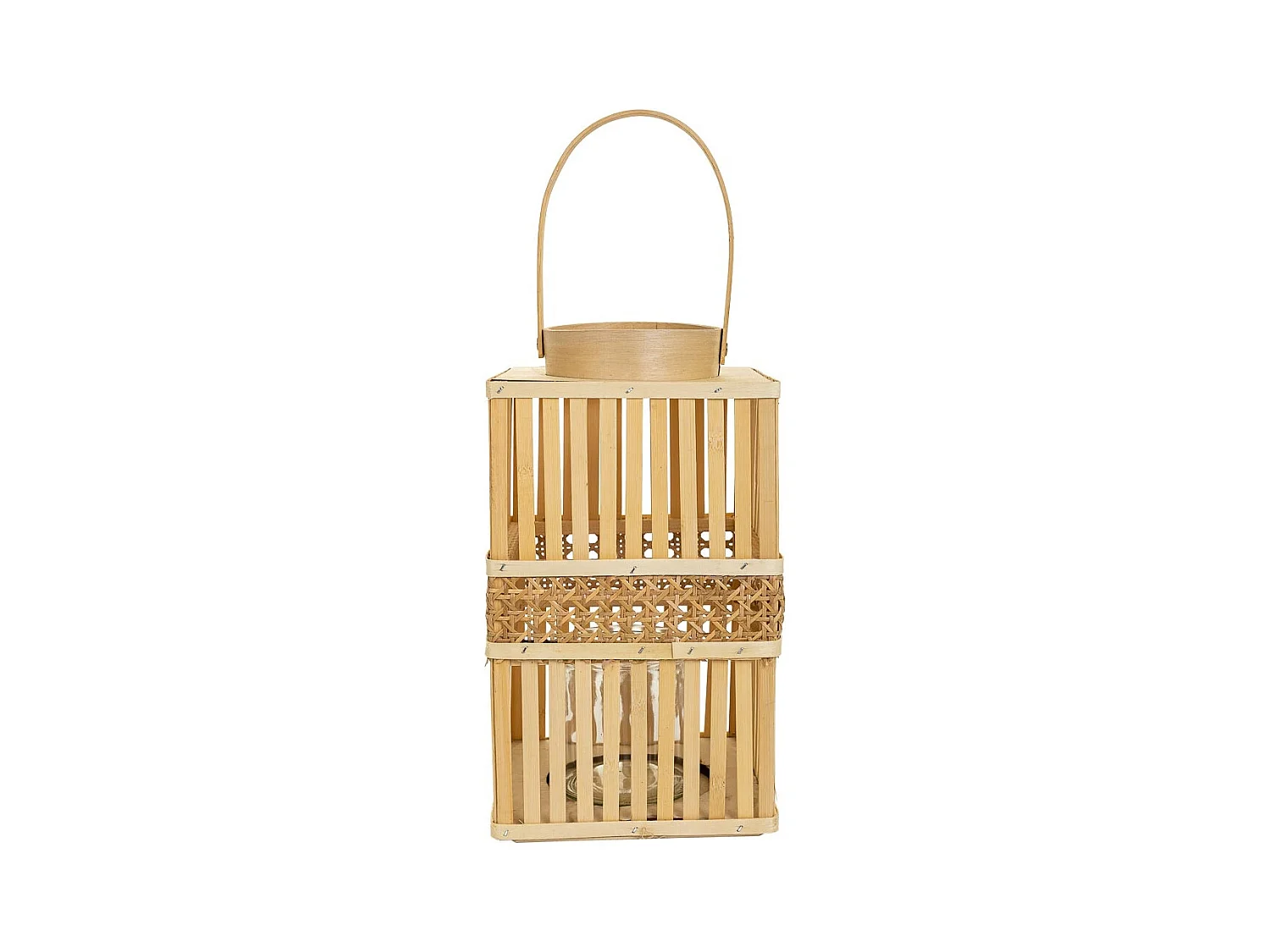 Lanterna portacandele in bambù marrone 18x18x32h