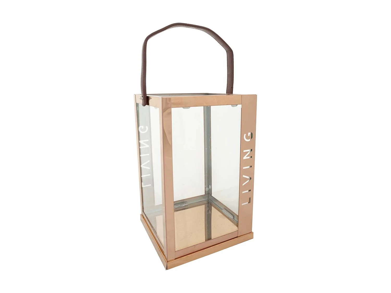 Lanterna em aço inox e vidro cobre18x18x30