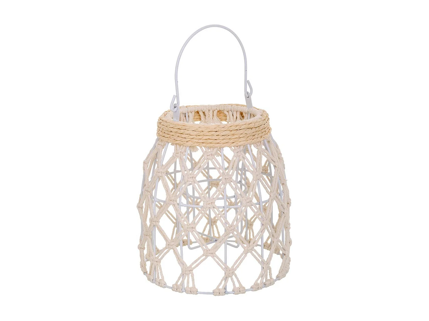Lanterna in cotone intrecciato e fbira naturale bianca d13x20h