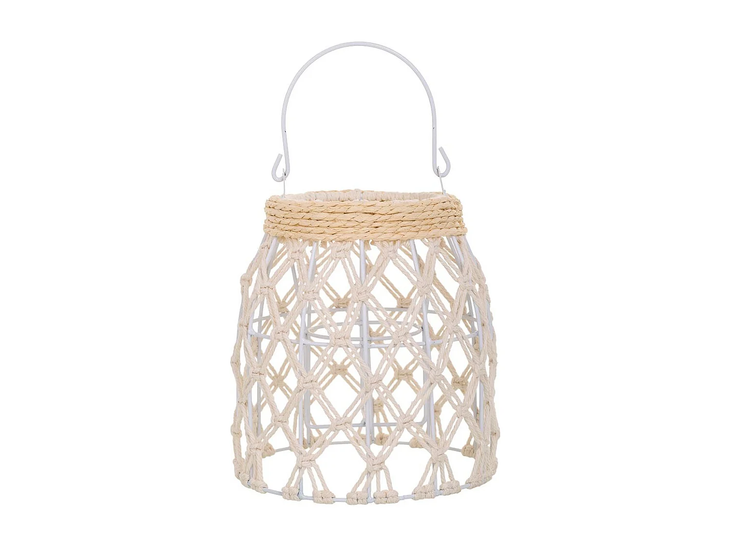 Lanterna in cotone intrecciato e fbira naturale bianca d13x20h