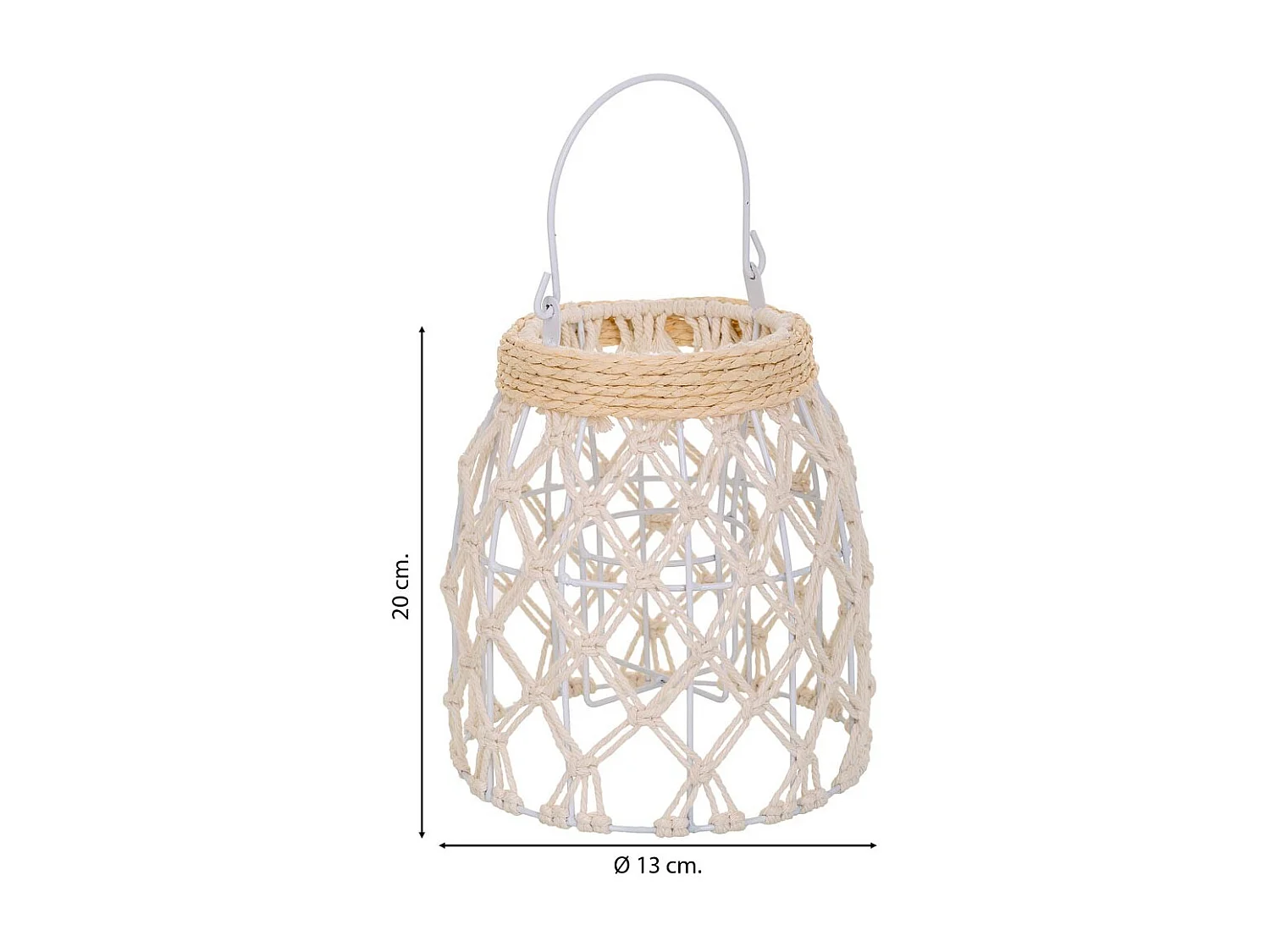 Lanterna in cotone intrecciato e fbira naturale bianca d13x20h