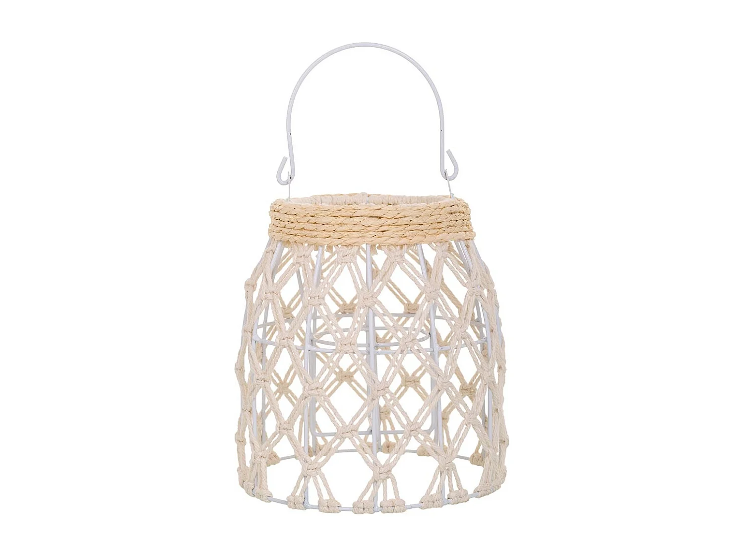 Laterne aus geflochtener Baumwolle und natürlichem FBira-Weiß, D13x20h cm