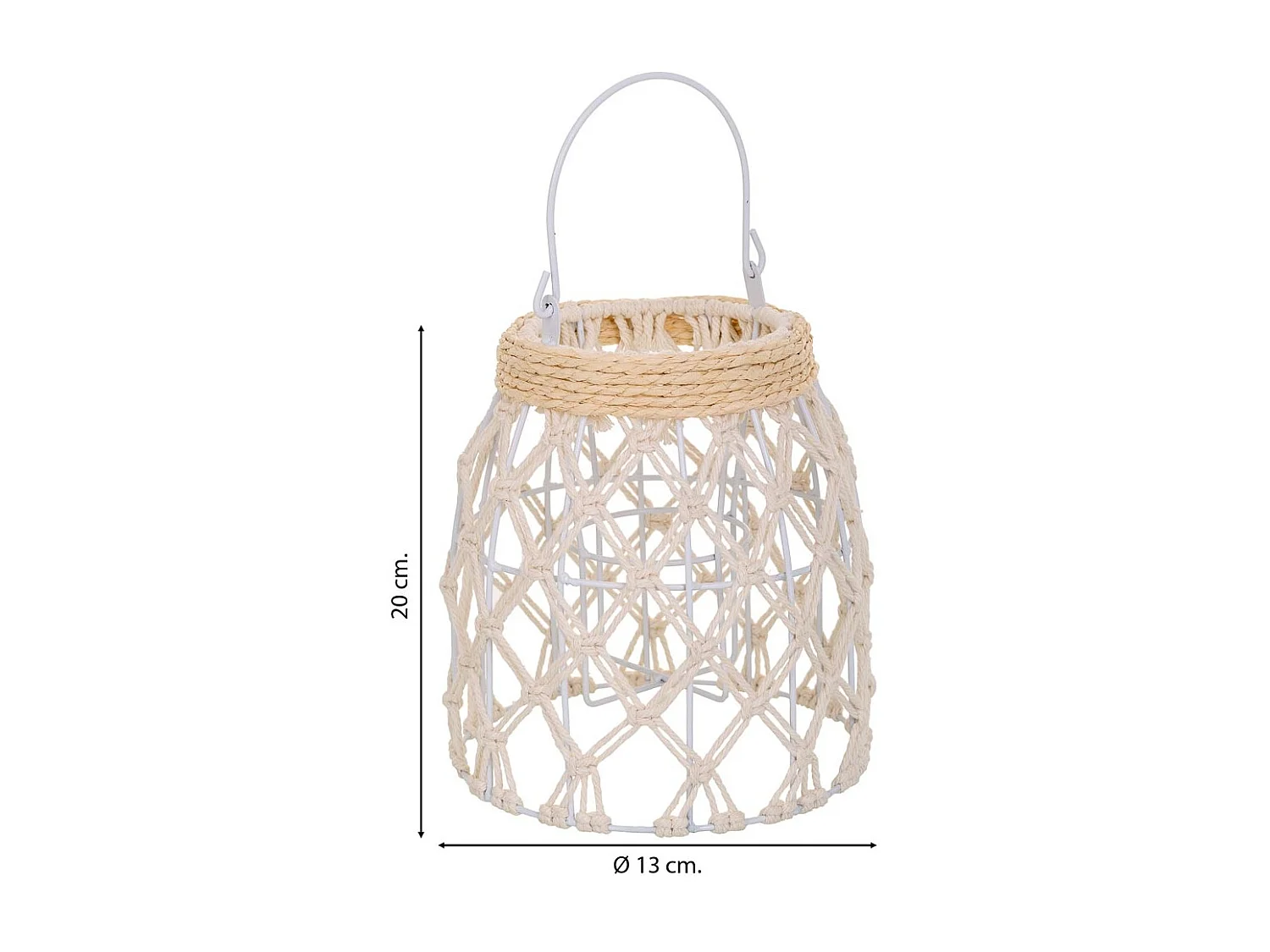 Laterne aus geflochtener Baumwolle und natürlichem FBira-Weiß, D13x20h cm