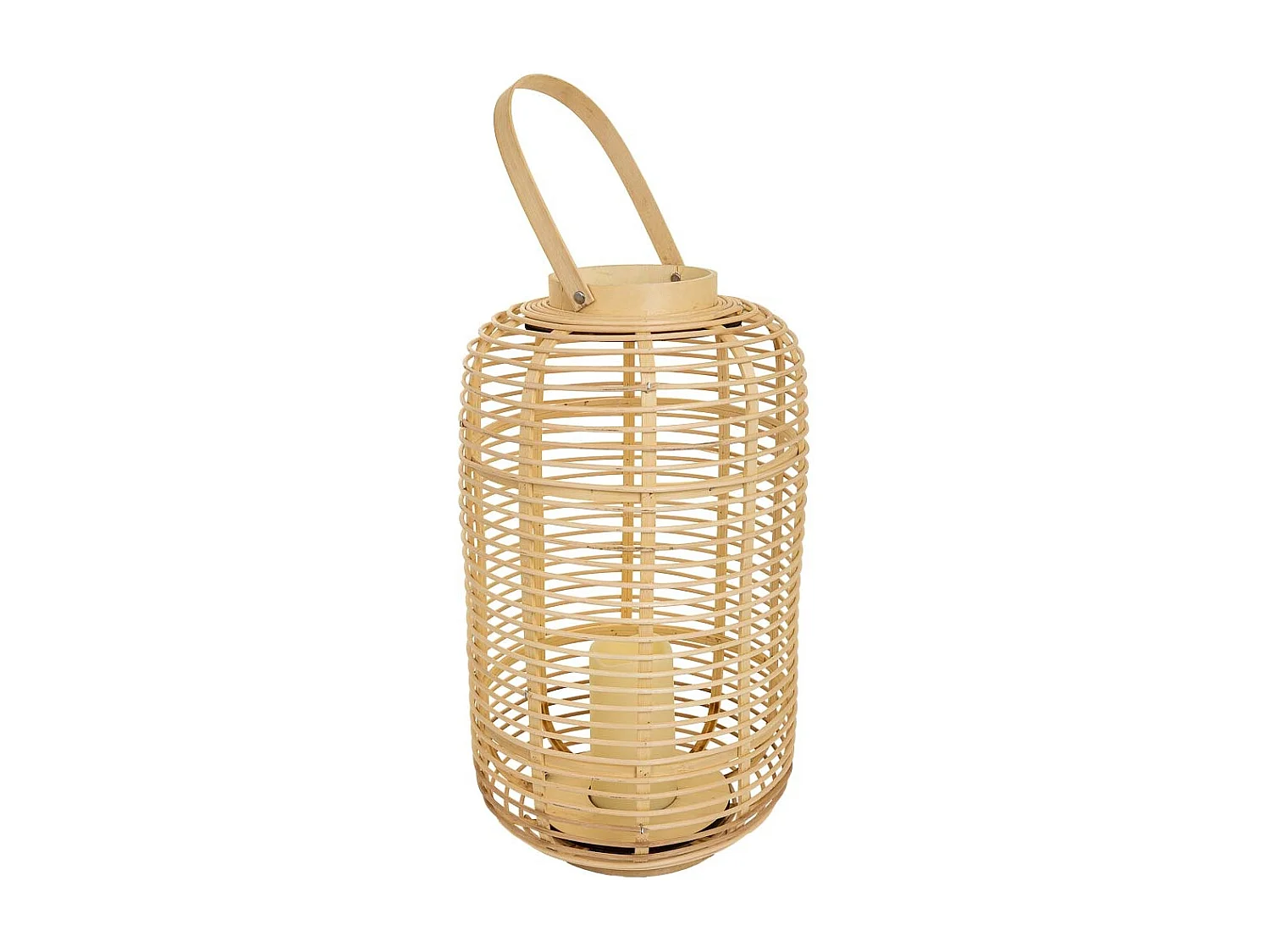 Lanterna portacandela con candelaLED in bambù e rattan marrone d29x48h
